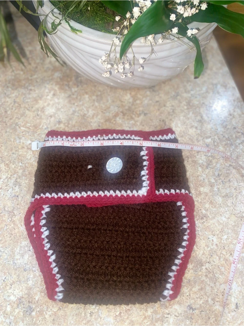 Handmade Sock Monkey Earflap Beanie and Diaper Cover Set - Brown & Red
